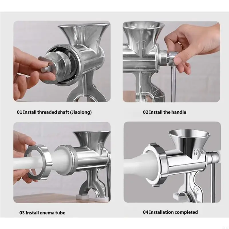 Manual Mincer Sausage Stuffer, Hand Operated Metal Table Mount Tool for Family Sausage Making and Minced Use 55KF