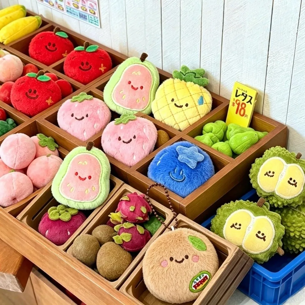 New Cartoon Fruit Plushie Bag Pendant Guava Strawberry Lychee Blueberry Durian Kiwi Cute Key Chain Soft Keychain Kid Gifts