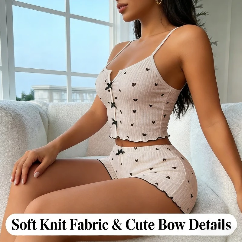 

2026 Новый комплект домашней одежды с бантом для женщин — шорты без рукавов осень/зима, удобная домашняя одежда для дома или прогулок, одежда для сна