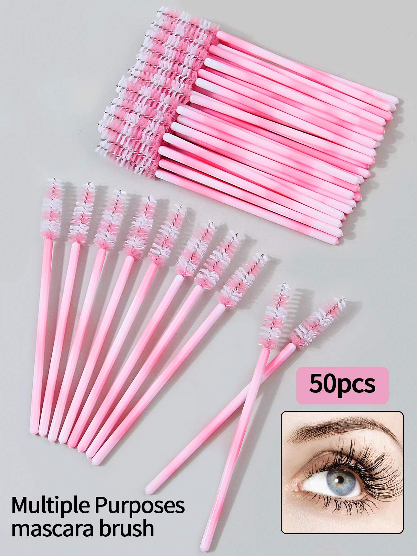 レインボーまつげブラシ,マスカラワンド,眉毛アプリケーター,まつげエクステ,化粧品化粧道具,50個