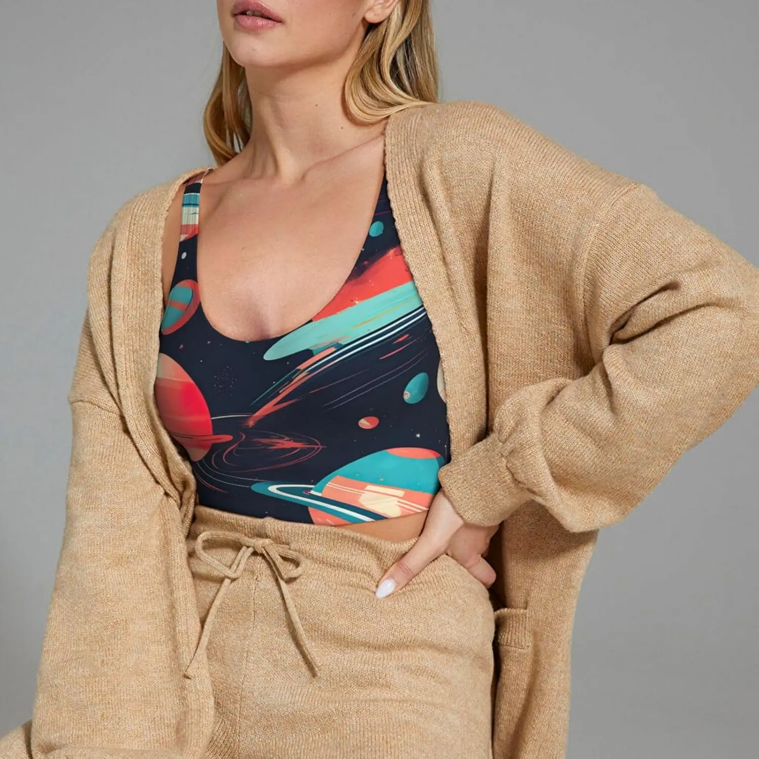 우주 행성 인쇄 여성 캐주얼 스포츠 조끼 요가 조끼 유행 경량 조끼 계절 편안한