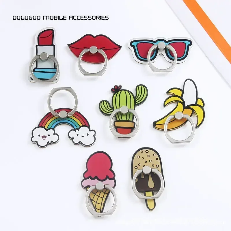 Cute Cartoon Phone Ring Holder Ice Cream Rainbow Lips Lipstick Portable Smart Phone Finger Rings Buckle Cellphone Accessories