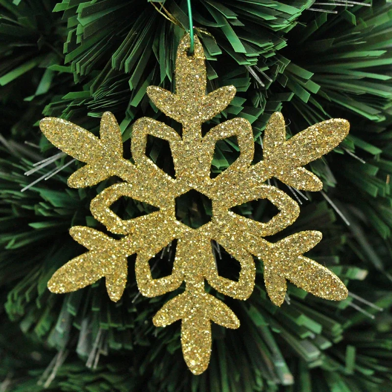 Christmas decorations gold powder plastic color snowflake flake 9cm Christmas tree small pendant window glass paste