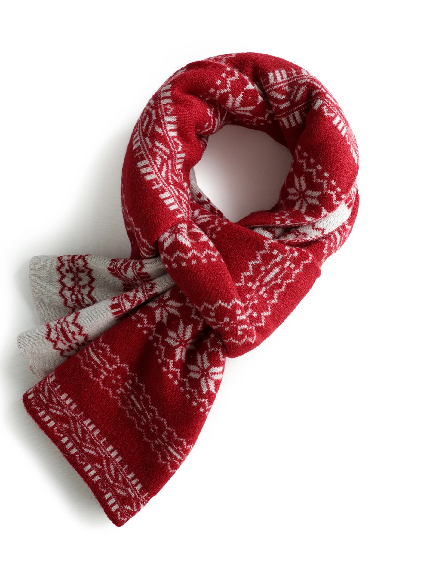 Women Fair Isle Jacquard Scarf 10% Cashmere 90% Wool Knitted Scarves Double Sided Contrast Color Retro Autumn Winter Long Shawl