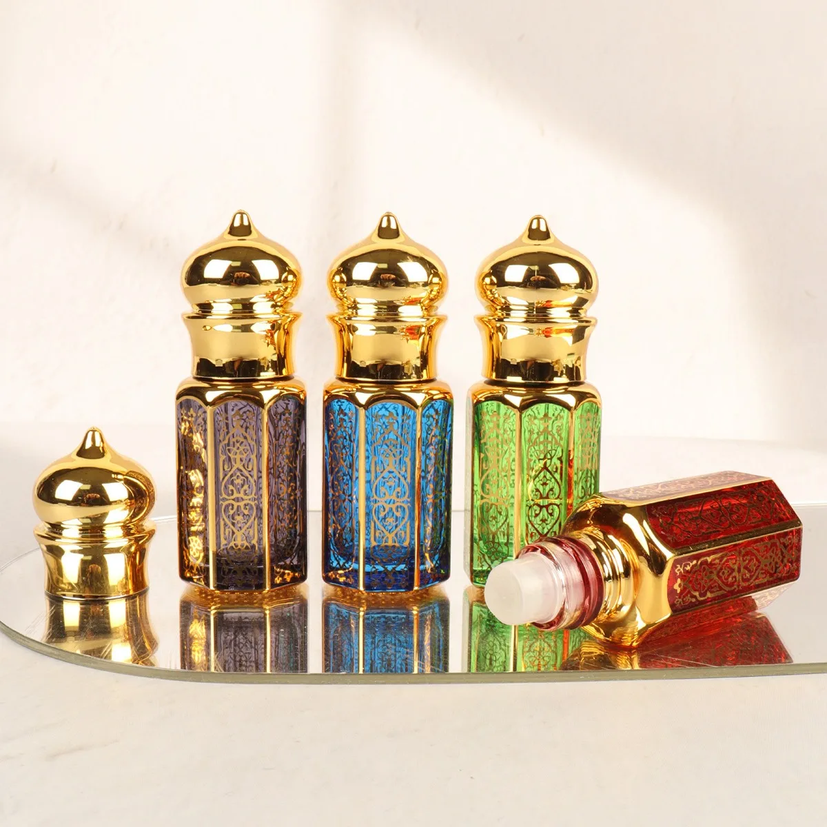 6/10/15ml Essential Oil Roller Bottle Gold Crown Shape Perfume Bottling Travel Electroplated Carve Glass Luxury Empty Bottle