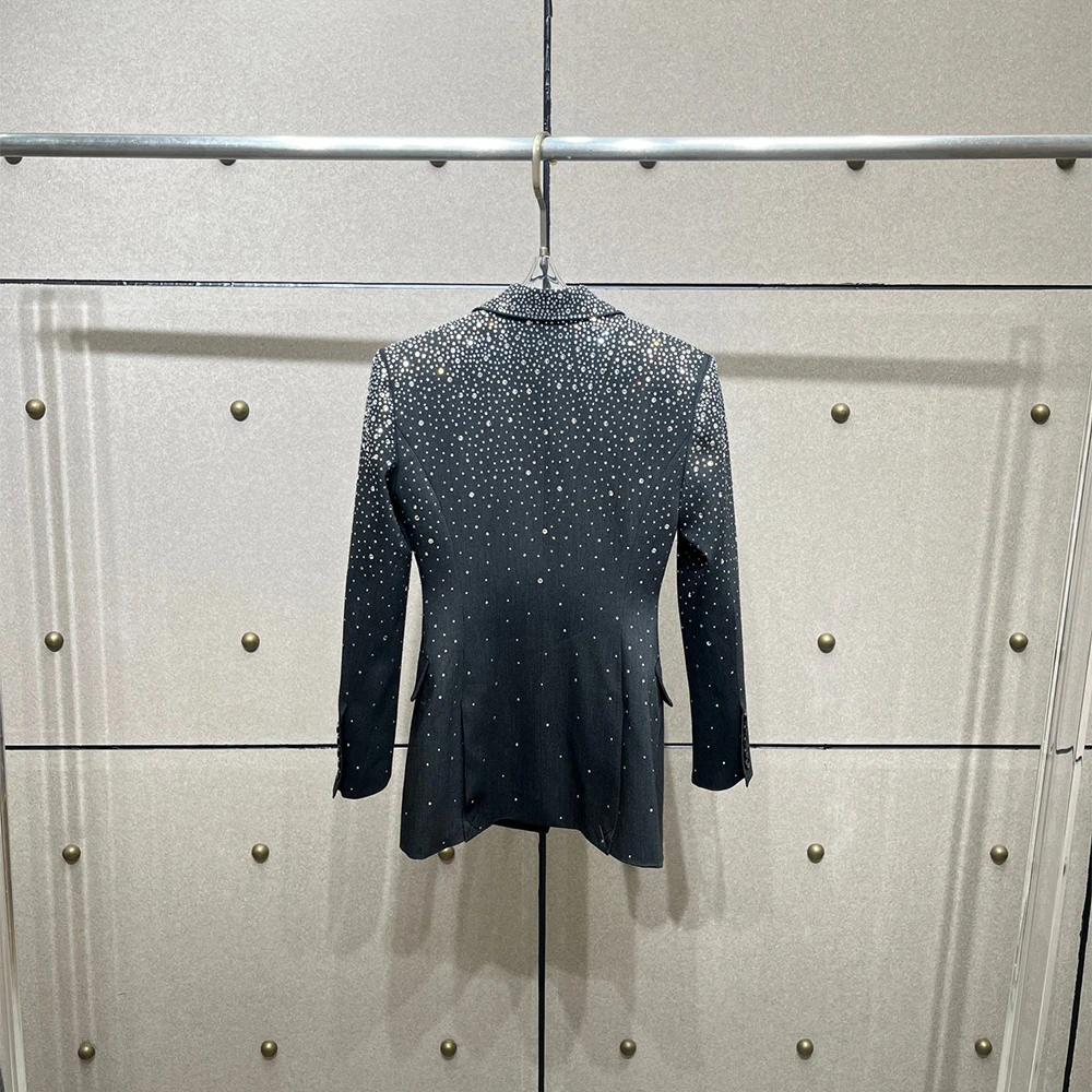 Wool-Blend Starry Sky Rhinestone Suit Jacket for Women Elegant Commuter Single-Button Jacket Top 2026 Spring New Arrival Y2K