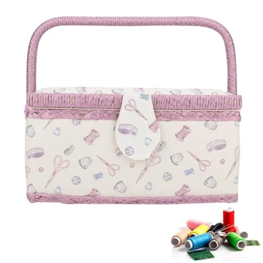 

Sewing Basket Classic Fabric Sewing Kit Storage Box Vintage Sew Supplies Storage DIY Crafting Accessories Large Embroidery Box