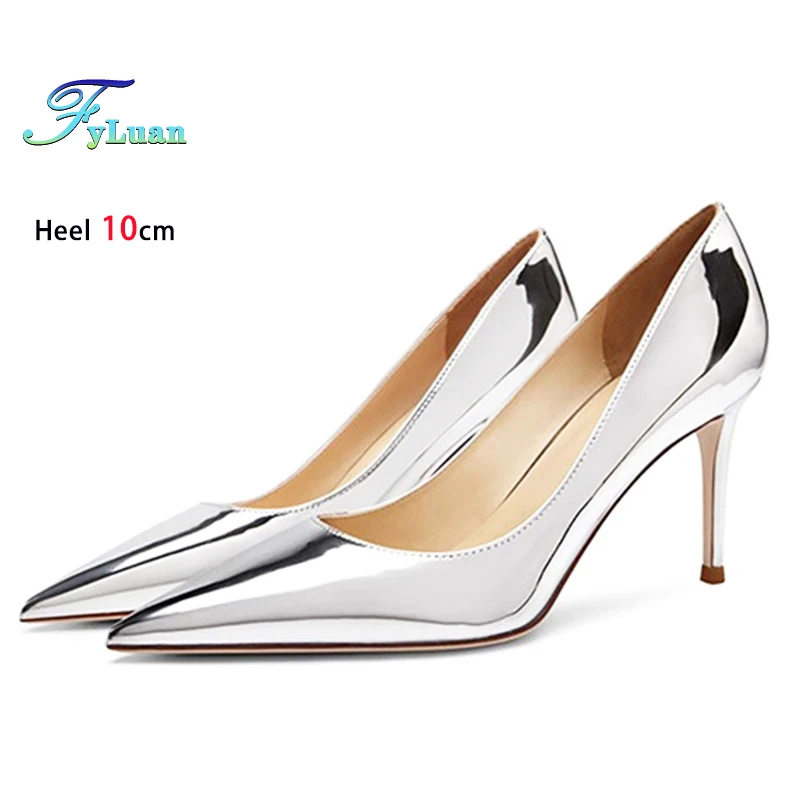 

2025 пикантные серебряные женские туфли на высоком каблуке 10 см, 8 см, 6 см, женские туфли-лодочки на тонком каблуке с острым носком, повседневная обувь на шпильке с неглубоким носком
