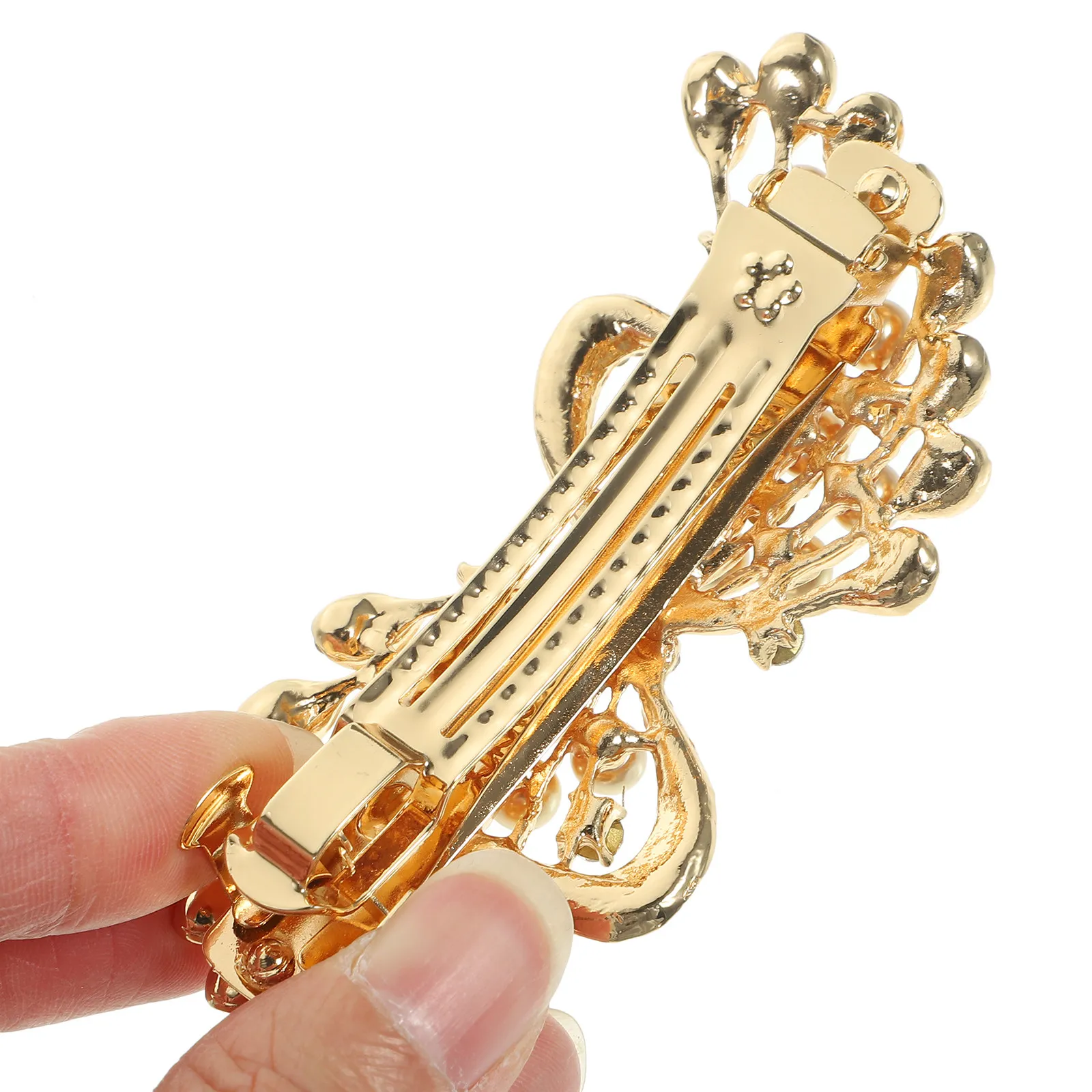

Women Pearl Hair Clip Large Spring Hairpin Sturdy Metal Hairpin Vintage Decoration for Wedding Birthday Daily Use