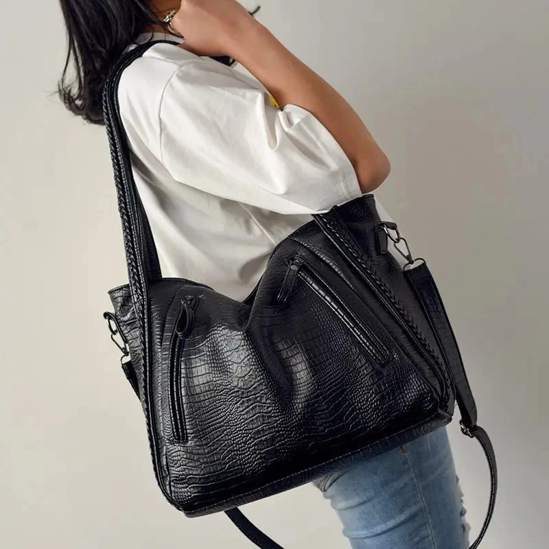 Female Retro Crocodile Daily Totes Messenger Handbags Women Large Capacity Handbags Women PU Shoulder Messenger Bag