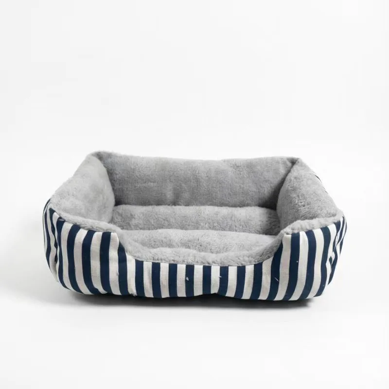 Cama para perro a rayas rectangular con borde acolchado todo el año - imagen 3