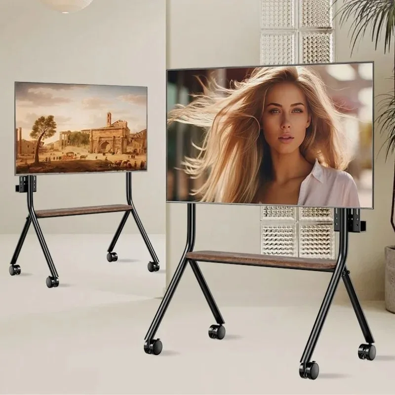 Heavy Duty Mobile TV Cart for 32-75 Inch 100kg Load TV Stand with Shelf Casters Height Adjustable for Showroom Living Room Home