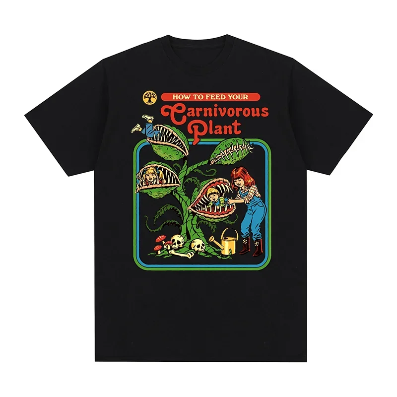 Vintage Carnivorous Plant T-Shirt Pure Cotton Men's Summer Fashion Breathable Streetwear Top for Men Women Kids