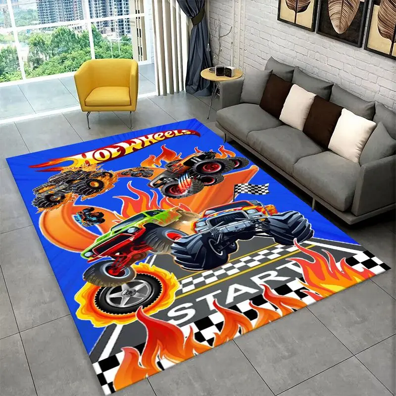 Racing Car H-Hot Wheels MOTO Non-Slip Area Rug for Living Room,Bedroom,Playroom,Soft Carpet Floor Mat Home Decor Rug  Room