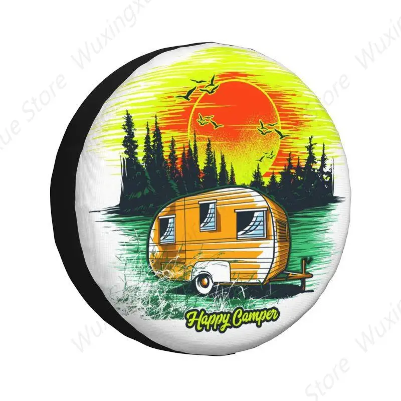 

Чехол на запасное колесо Happy Camper для кемпинга Suzuki Mitsubish 4WD SUV Adventure Travel RV, защита для автомобильных шин 14 дюймов, 15 дюймов, 16 дюймов, 17 дюймов