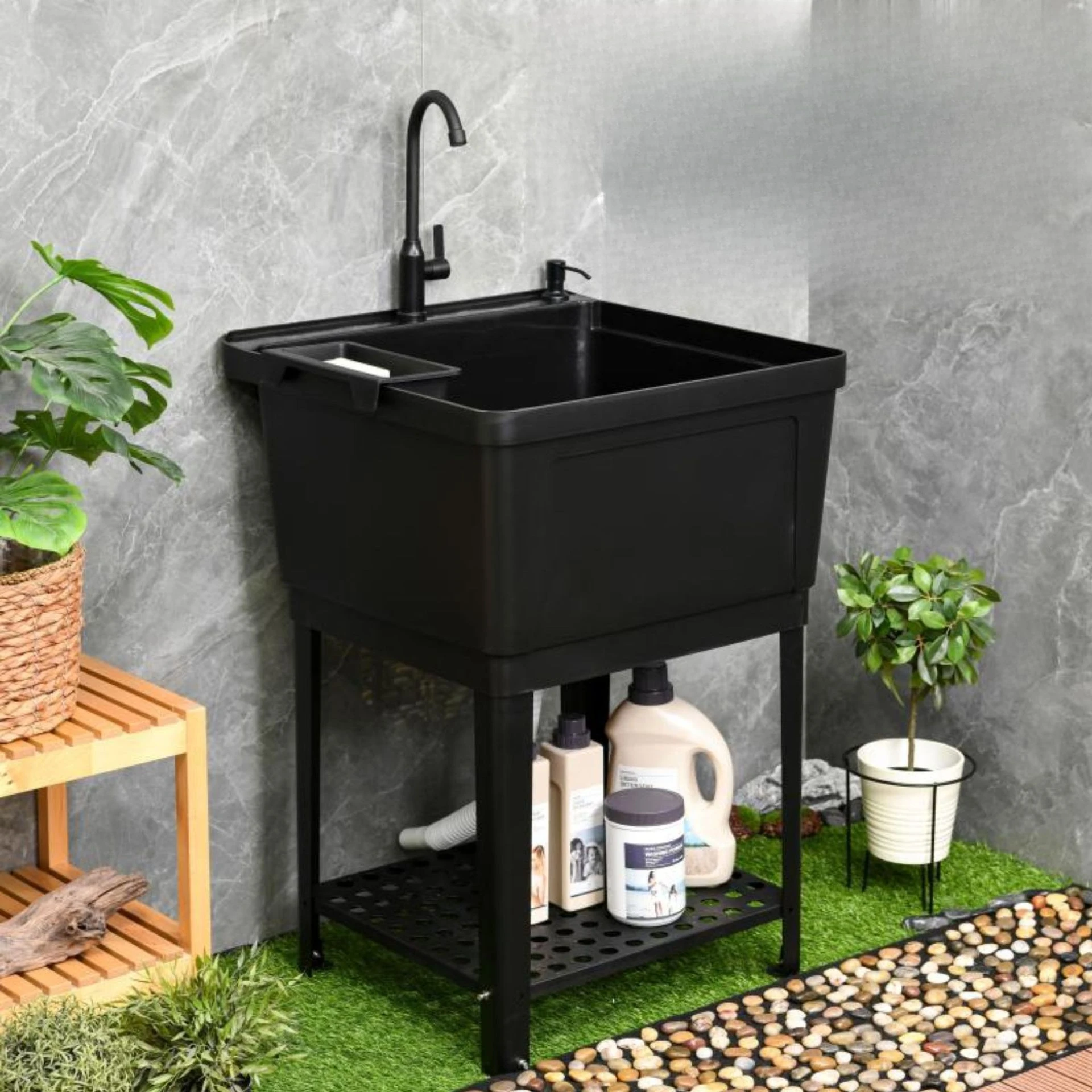 

Balcony Household wash pool with rubbing board Plastic laundry pool Wash sink Thickened laundry table Basin integrated