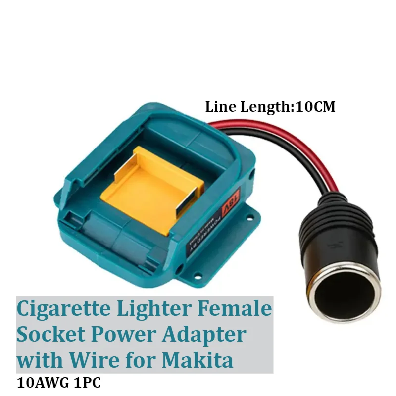 Cigarette Lighter Female Socket Power Adapter with Wire for Makita DeWALT Milwaukee Ryobi 20V Lithium Battery Built-in 30A Fuse