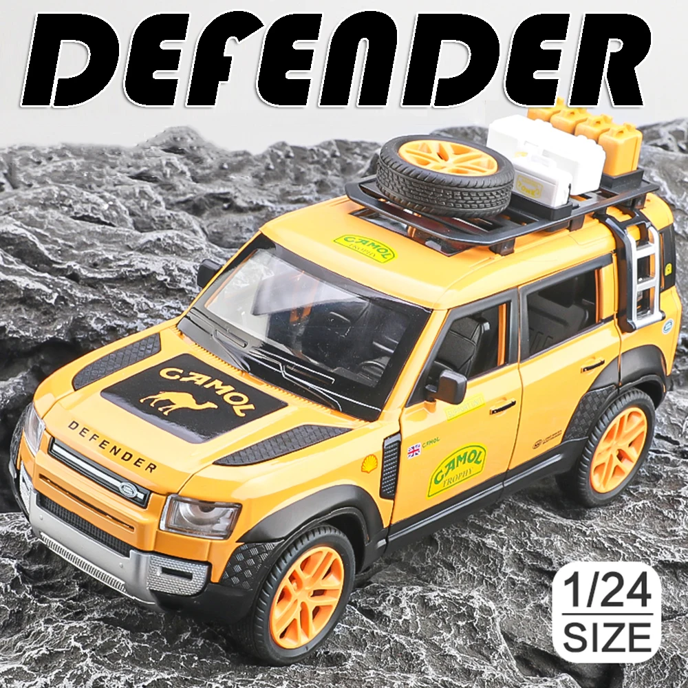 1:24 veículo off-road land defender range rover modelo brinquedos liga diecast som luz portas abertas puxar para trás para crianças brinquedo popular