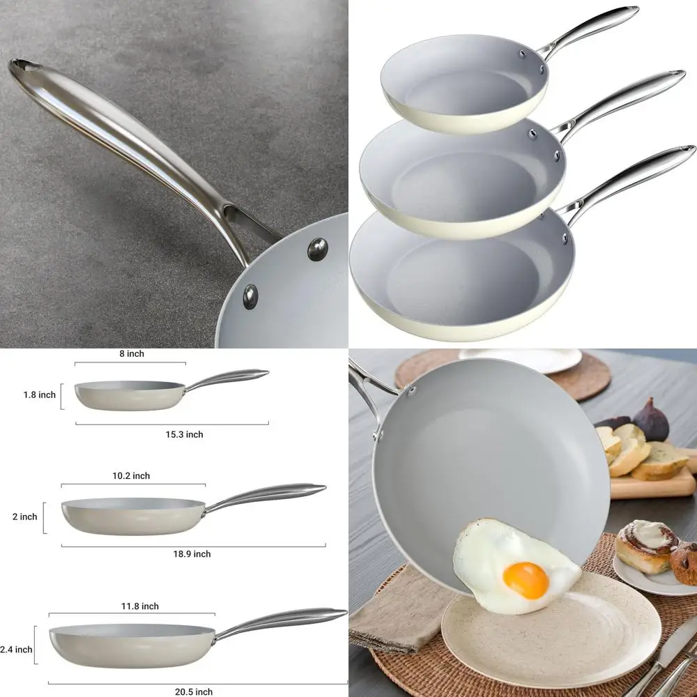 

Набор из 3 керамических сковородок с антипригарным покрытием — 8 10 и 12 сковородок, безопасный для посудомоечной машины и использования в духовке