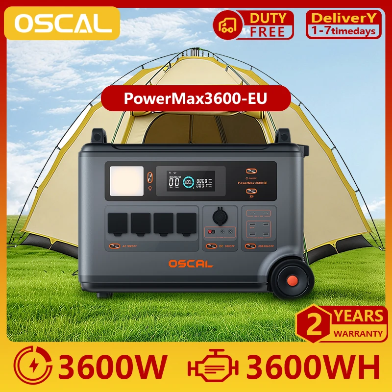 Estación de Energía Portátil Oscal PowerMax 3600SE, Generador Solar de 3600W, Batería LiFePO4 de 3600Wh, 14 Salidas… — oferta en AliExpress