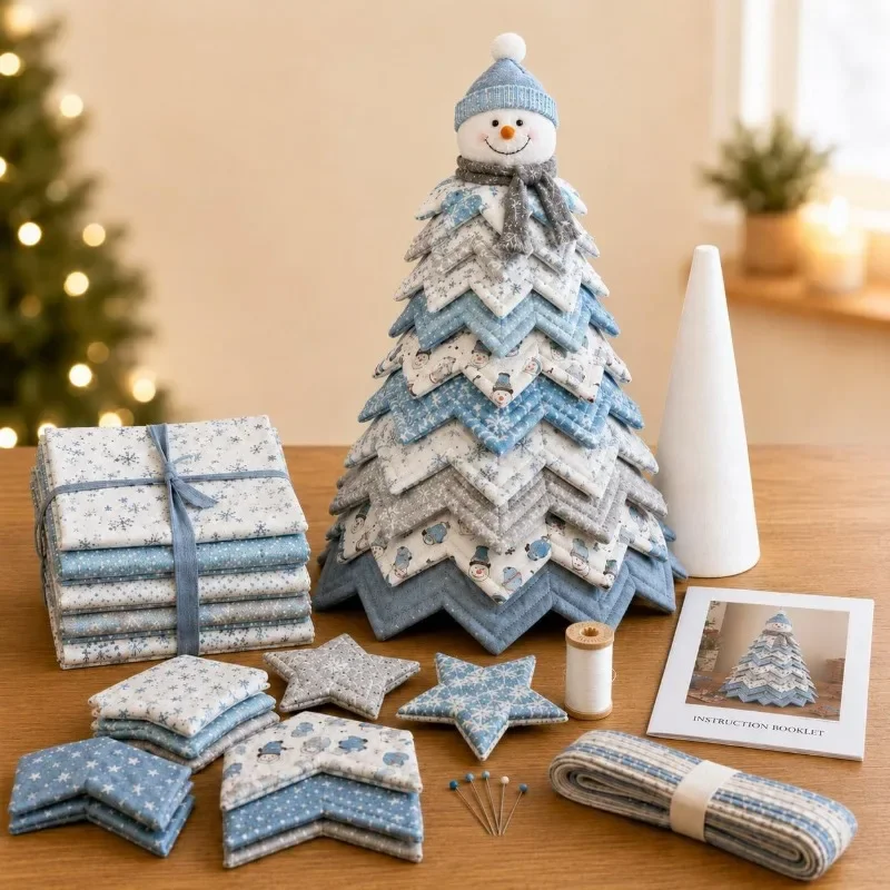 DIY Quilted Christmas Tree Kit Handmade Fabric Patchwork 3D Layered Santa Snowman Holiday Tabletop Ornament New Year's Gift