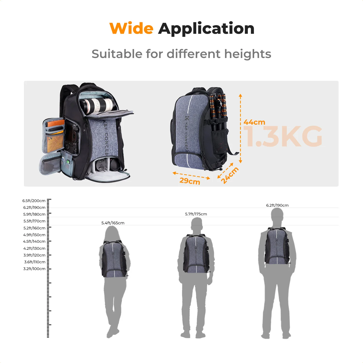 K&F Concept 25L Kamerarucksack, stoßfeste Kameratasche für DSLR/SLR-Kameratasche mit Stativgurt und Regenschutz für 15-Zoll-Laptops