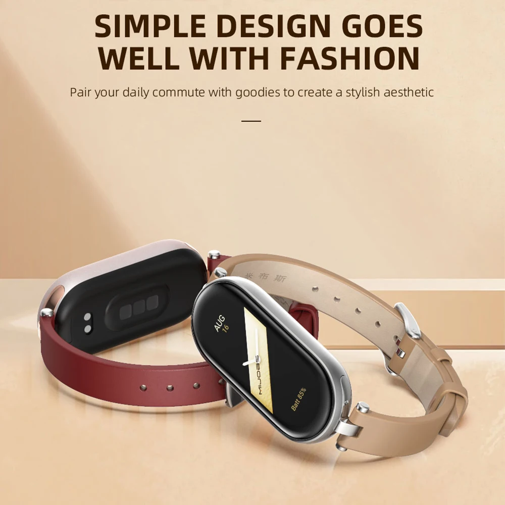 For Xiaomi Mi Band 8 10 7 6 5 4 3用レザーストラップ,女性用の小さなリストバンド,スマートブレスレット