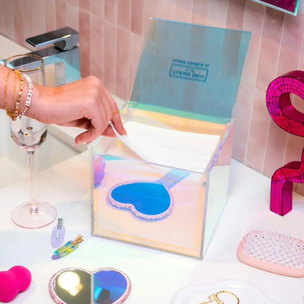 

17cm Disposable Towels Case Tissue Box Large Capacity Vibrant Color Clean Towels Organizer Shiny Functional Bathroom Accessories