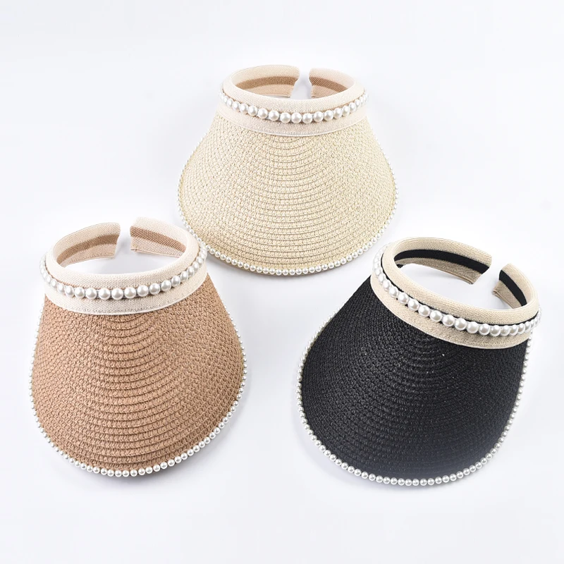 Summer Straw Hat Women Outdoor Travel Beach Sunscreen Anti Uv Riding Sun Hat Outdoor Sports Tennis Golf Empty Top Hat