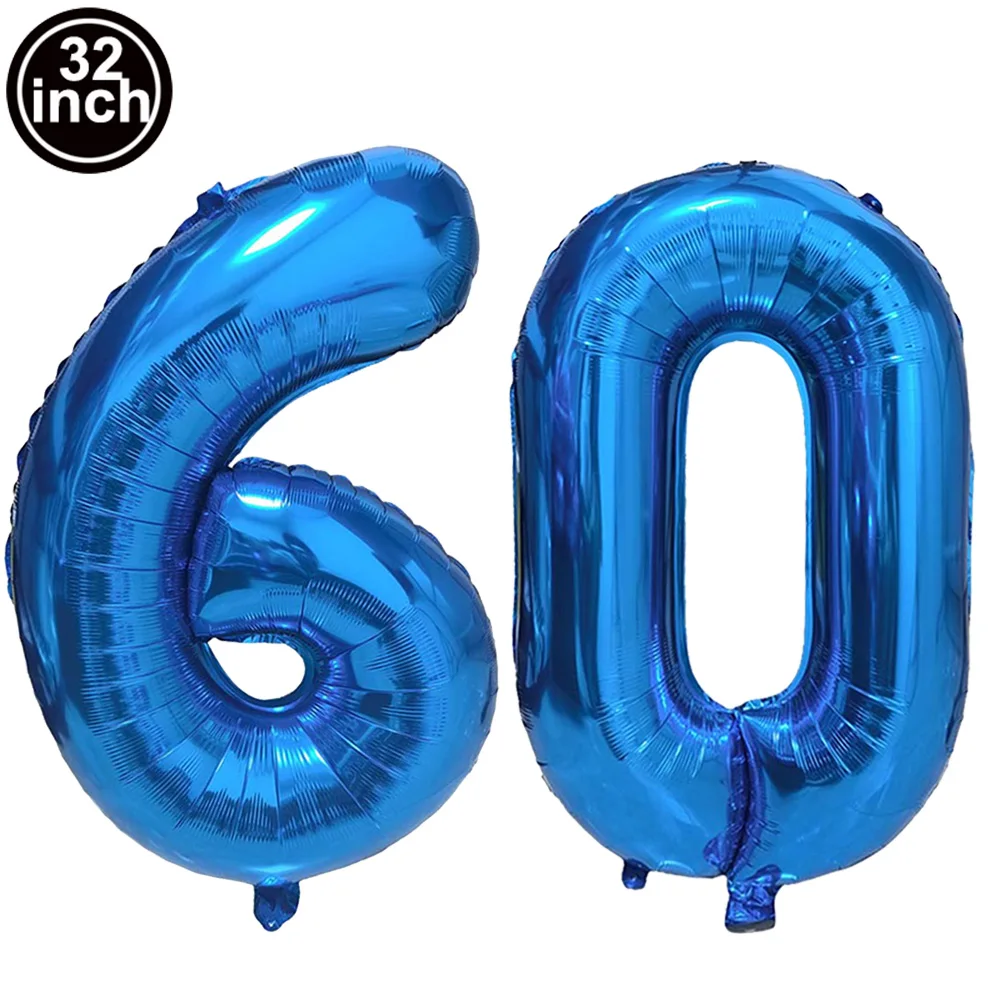 Blauer Ballon mit großen Zahlen, 32 Zoll, 0, 1, 2, 3, 4, 5, 6, 7, 8, 9, Geburtstag, Bachelorette-Luftballons, Figur, Golob-Party-Ballon-Dekoration