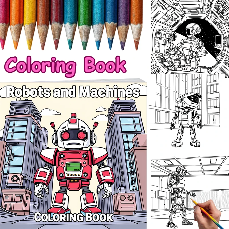 大人のためのロボット塗り絵 |   28ページの塗り絵、クリスマスや感謝祭のための画材