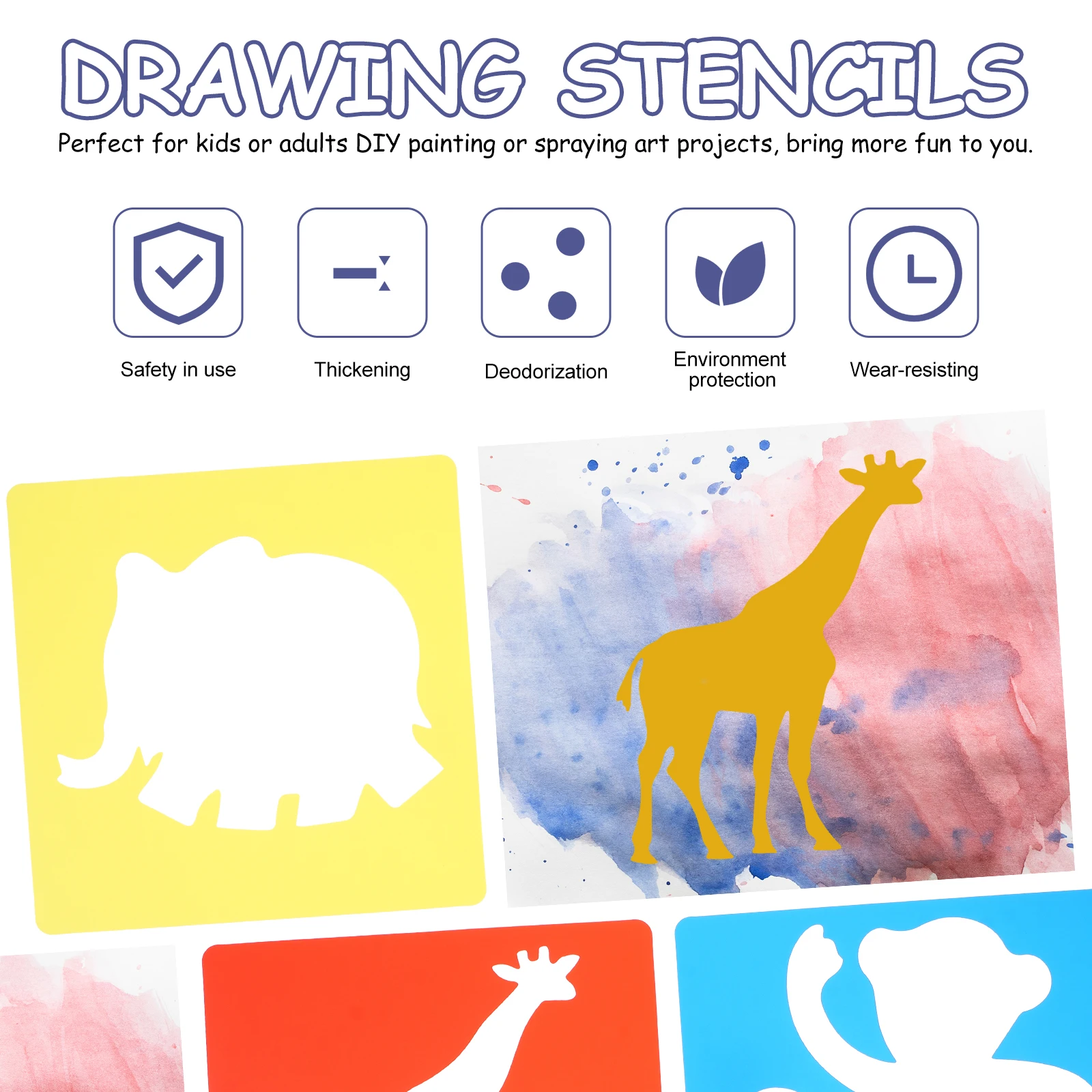 

Children Chalk Drawing Animal Hallow Templates Reusable Cartoon Stencils Durable Pp Material Smooth Without Burrs For