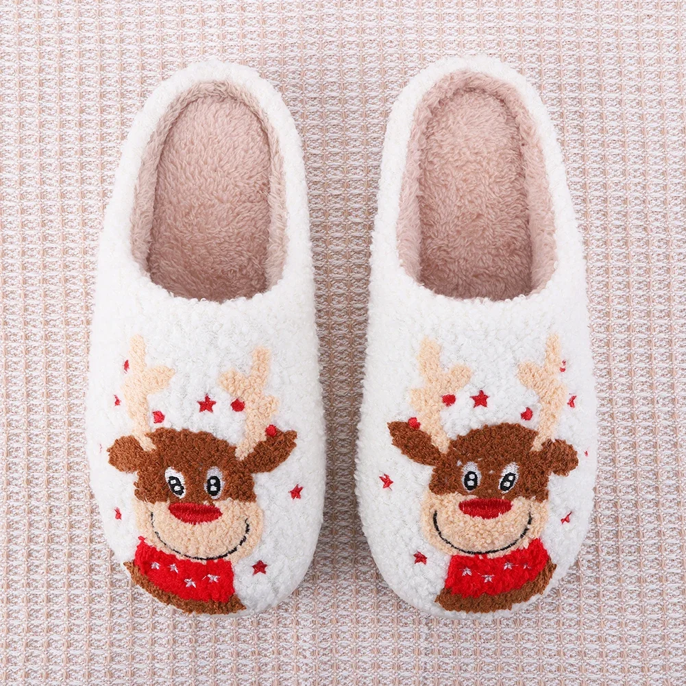 Winter Warm Slippers Christmas Elk Plush Slippers Santa Claus Snowman Xmas Tree Slippers Plush Cotton Shoes for Indoor Bedroom