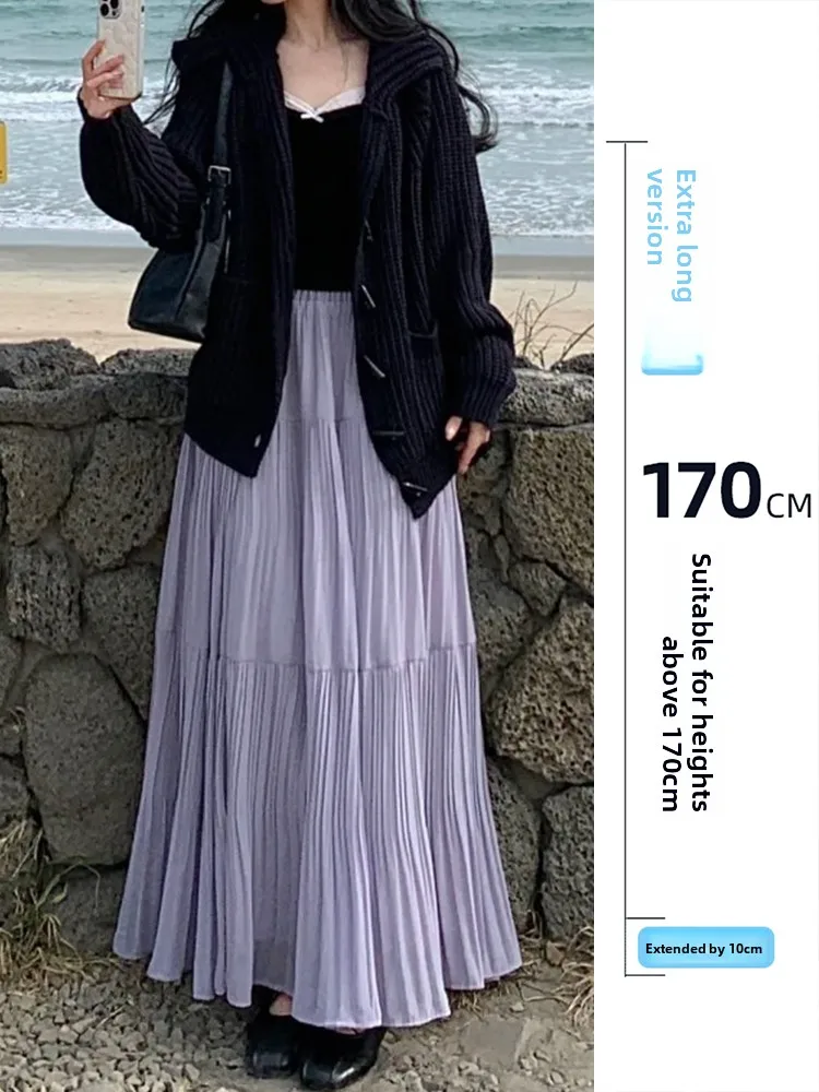 

Свободная шифоновая юбка с высокой талией для женщин, ранняя весна, 75 см, свободный крой, А-силуэт, для повседневной носки и офиса