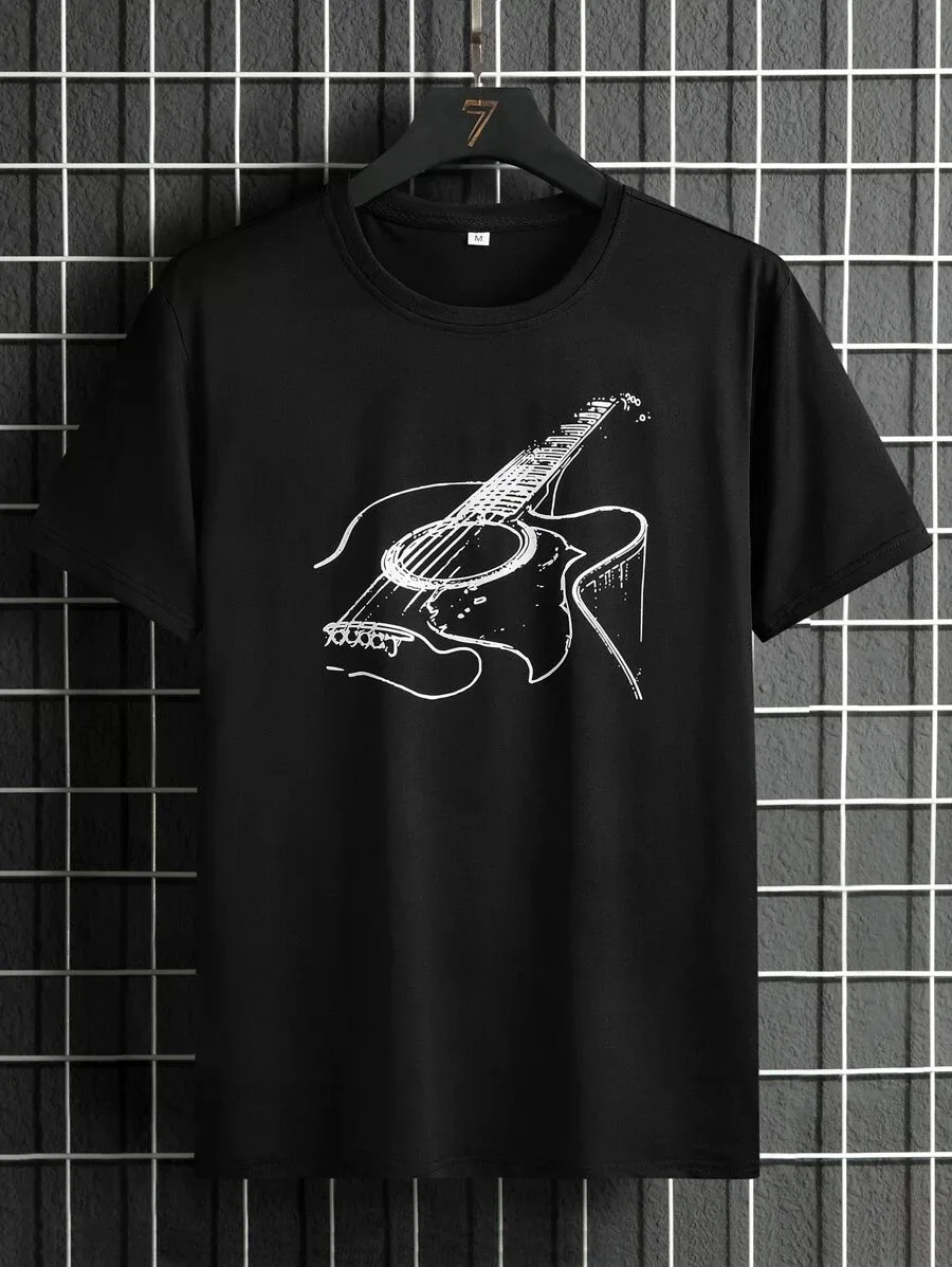 Men Musical Instrument Graphic Short Sleeve Casual Tee, For Going Out