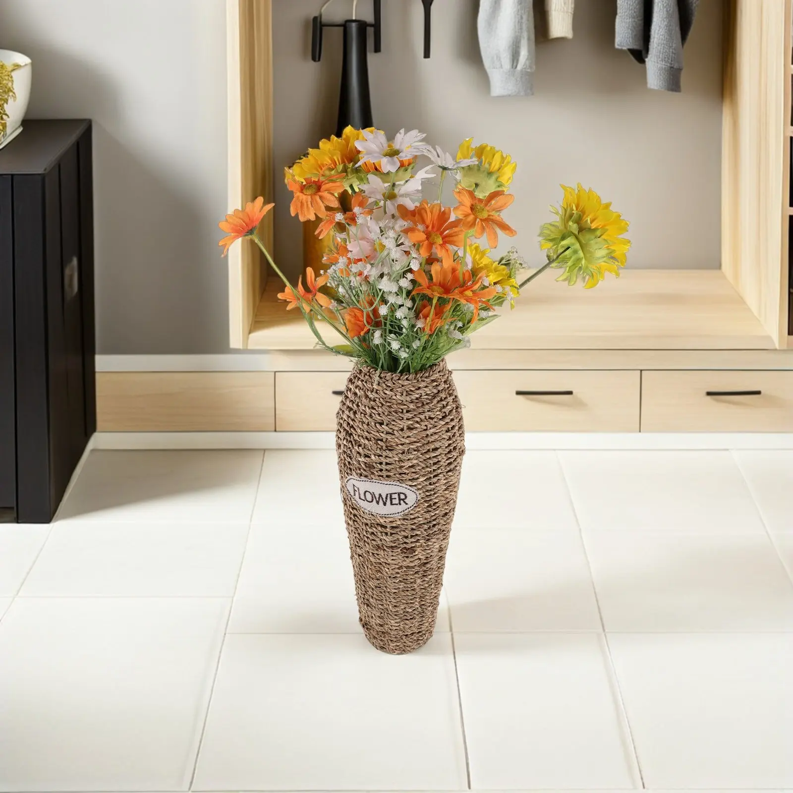 Rattan Floor Vase Tall 16.54 Inch Rustic Farmhouse Decorative Floor Vase for Dried Flowers Pampas Grass Woven Floral Arrangement view 2