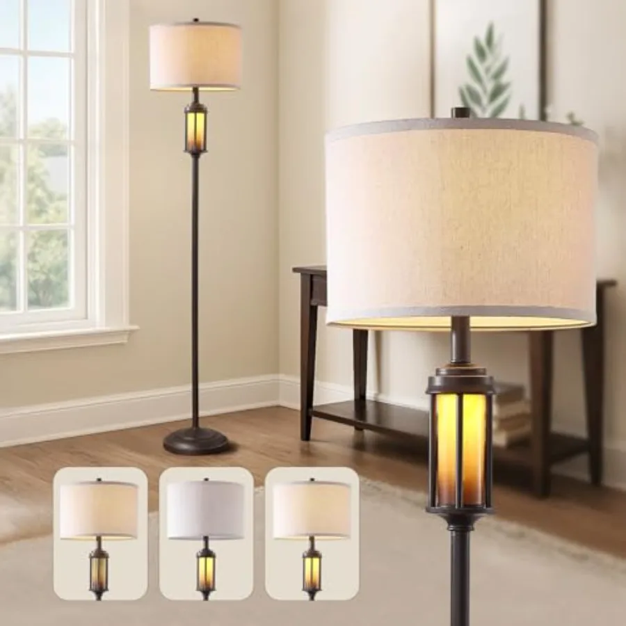 

65'' Farmhouse Floor Lamp for Living Room Bedroom with 2 Light Sources, Rustic Vintage Tall Standing Lamp with Amber Nightlight