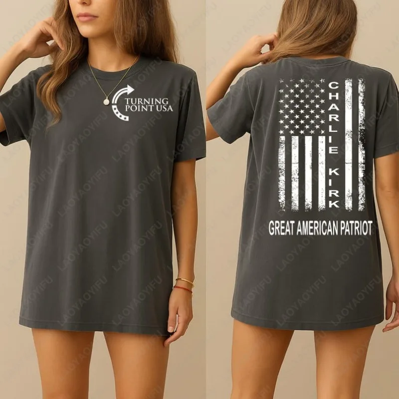 Pray for Patriotic Charlie Kirk TShirt Double Side Printed Political Awareness Turning Point Freedom Tees Men Women Cotton Tops