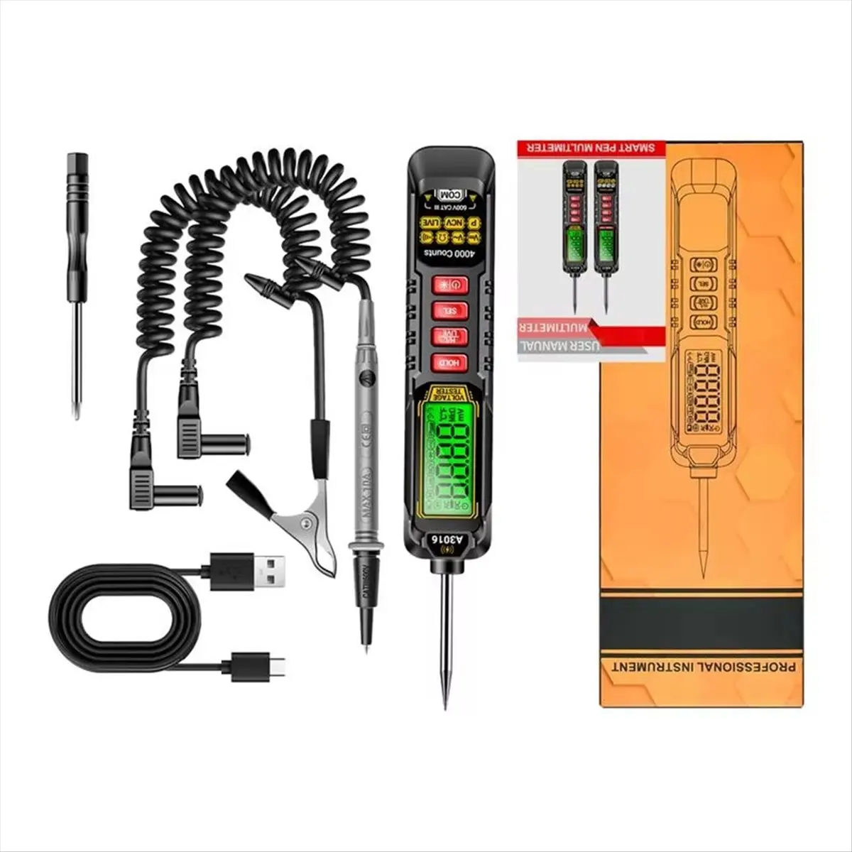 Rank! Pen Type Multimeter Voltmeter 4000-Count Pen Type Detector Voltage Detector Electrical Tester Meter Continuity Tester