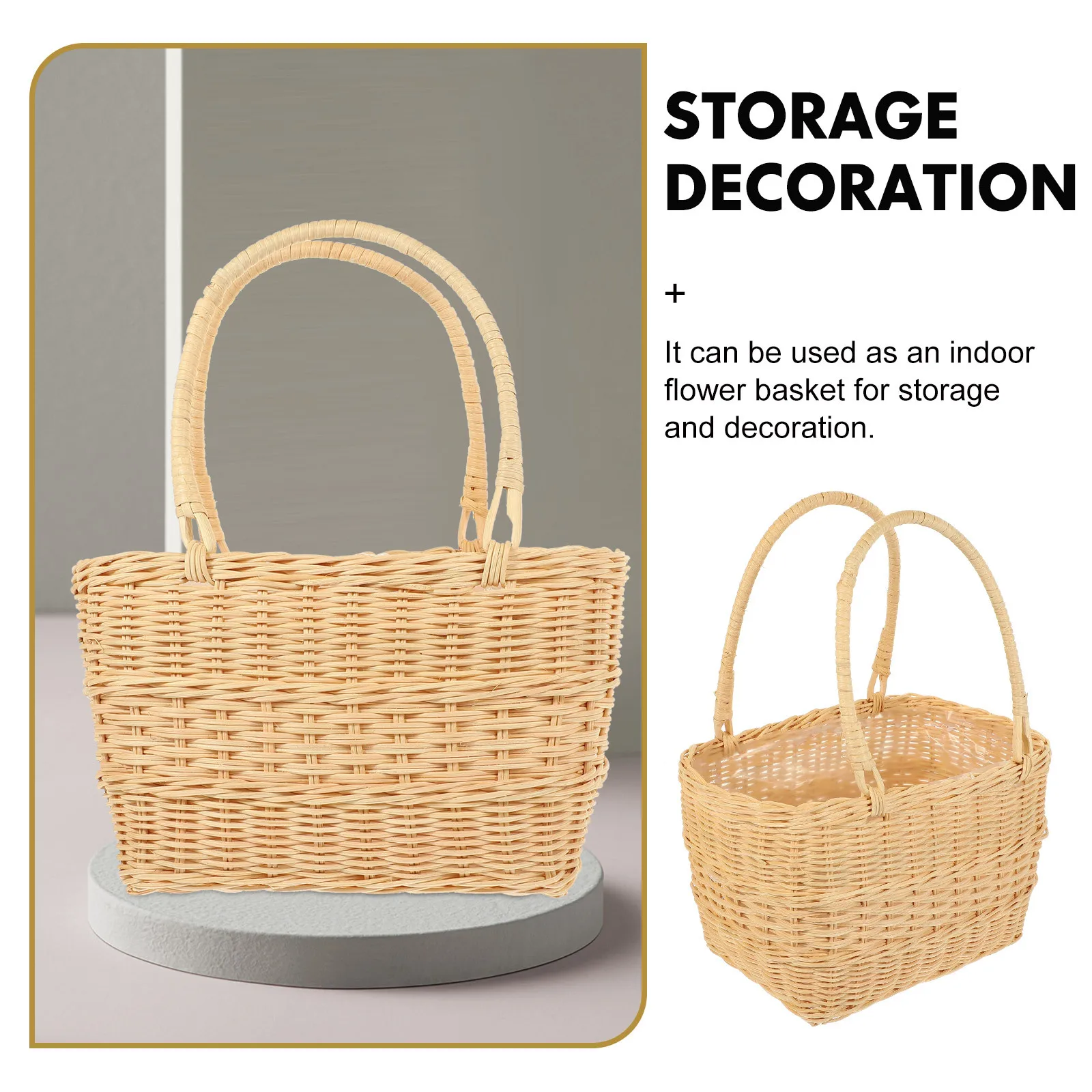 

Rattan Storage Basket Multi-Purpose Woven Flower Arrangement Holder For Home Decor Desktop Sundries Organizer Wedding
