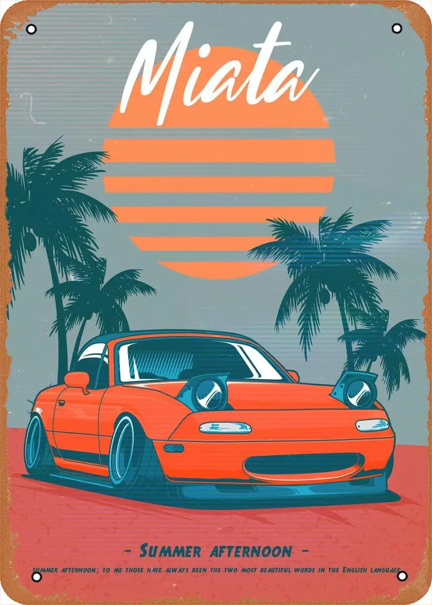 Classic car Tin logo miata mx5 jdm Aesthetic Car Aesthetic Theme Wall Art Deco Metal logo - 20.32 x 30.48 cm