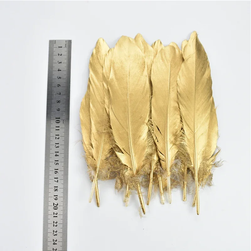 Gold- und Silber-Gänsefedern für Bastelarbeiten, goldene Enten- und Truthahnfedern zur Dekoration von Hüten, Traumfänger, Vasen und als Hochzeitsaccessoires – Detail 8