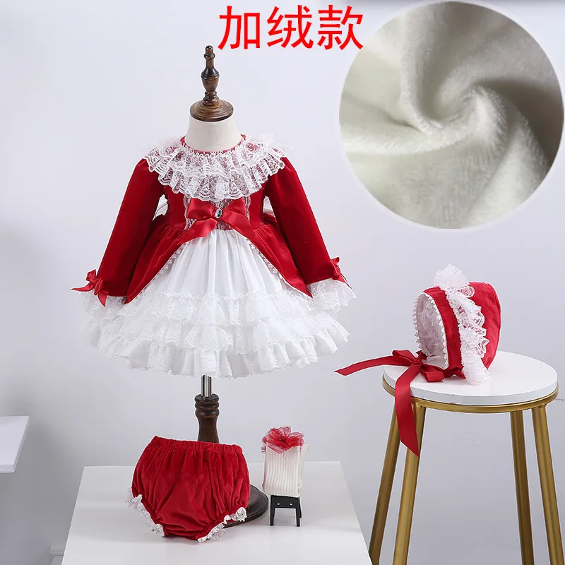 Spring New Red Velvet Lolita Girls Dress Birthday Spanish Princess Dress Ins Children's Suit Kids Clothing  Kids Fashion Dress