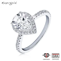 RAPRGOLD Pear Cut Moissanite Halo Engagement Rings for Women 925 Sterling Silver Ring Diamond Promise Wedding Band Jewelry Gifts