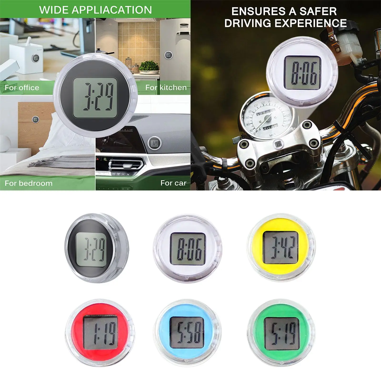 Mini Motorcycle Digital Clock Motorbike Handlebar Watch for Bike Vehicle Car