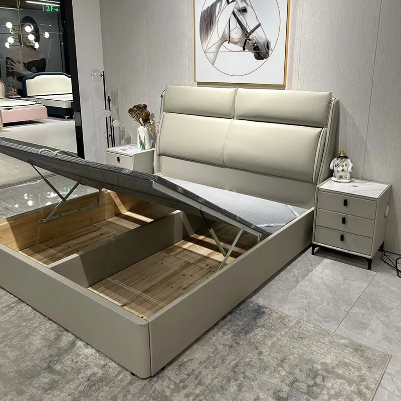 سرير إيطالي فاخر وخفيف الوزن من جلد البقر من الطبقة الأولى #4