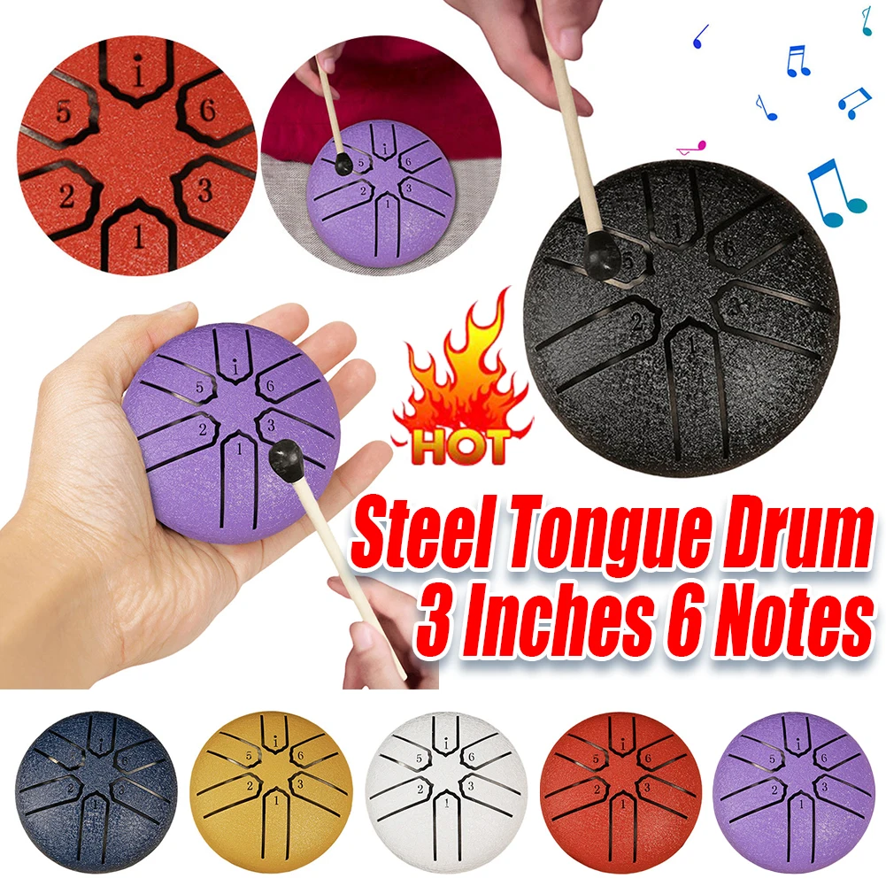 3-дюймовый 6-тоновый стальной барабан для языка, внешний дождь, барабан, мини ручной барабан, ударный музыкальный инструмент для йоги, медитации 3-дюймовый 6-тоновый стальной барабан для языка, внешний дождь, барабан, мини ручной барабан, ударный музыкальный инструмент для йоги, медитации