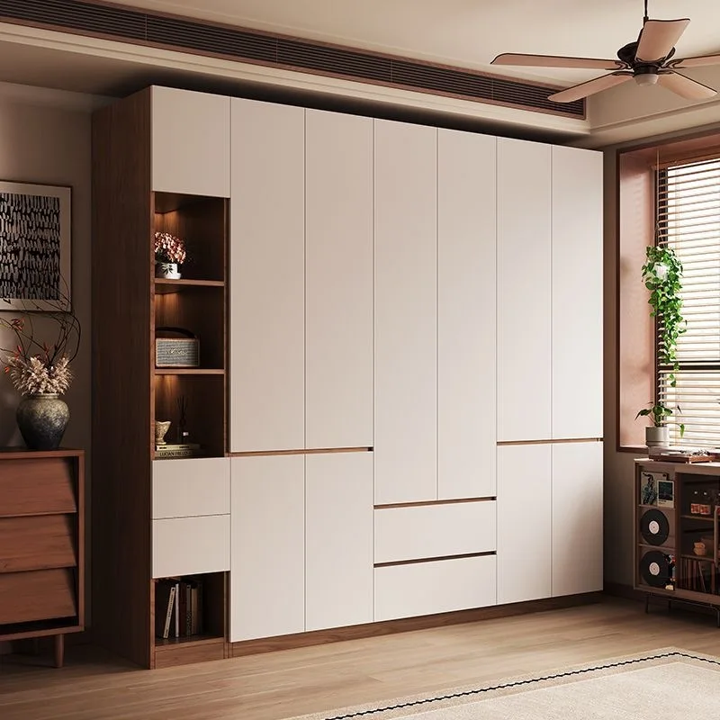 Solid wood wardrobe household bedroom free handle storage children's wardrobe mildew-proof with drawers segmented small