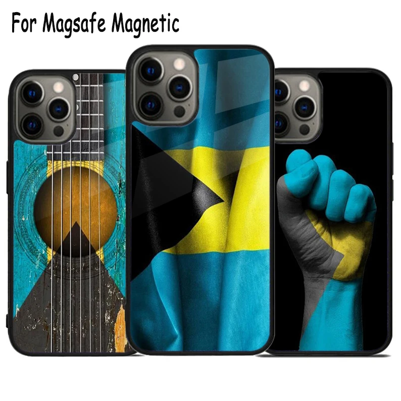 

Винтажный чехол Magsafe с флагом Багамских Островов и беспроводной зарядкой для телефона iPhone 15 16 14 13 11 12 Pro Max Plus, магнитный чехол-бампер