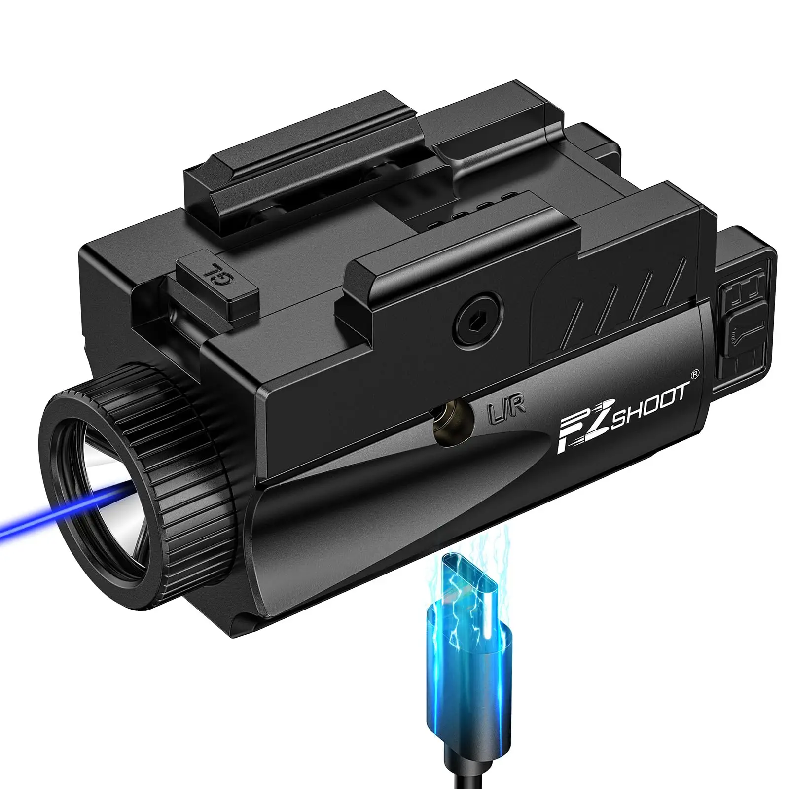 EZshoot 1000 Lumen Tactische Zaklamp Pistool Licht Rood/Blauw Laser Combo met Slid Rail Compatibel met G-lock & Picatinny Rail